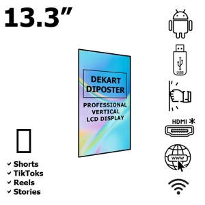 Вертикальный Рекламный монитор 13 дюймов Android Антивандальный Dekart DIPOSTER-13324-BK Вертикальный Рекламный монитор 13 дюймов Android Антивандальный Dekart DIPOSTER-13324-BK