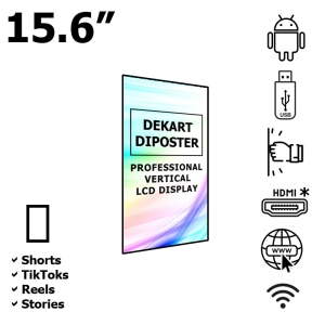 Рекламный экран 15 дюймов Вертикальный Android Антивандальный Dekart DIPOSTER-15624-BK Рекламный экран 15 дюймов Вертикальный Android Антивандальный Dekart DIPOSTER-15624-BK