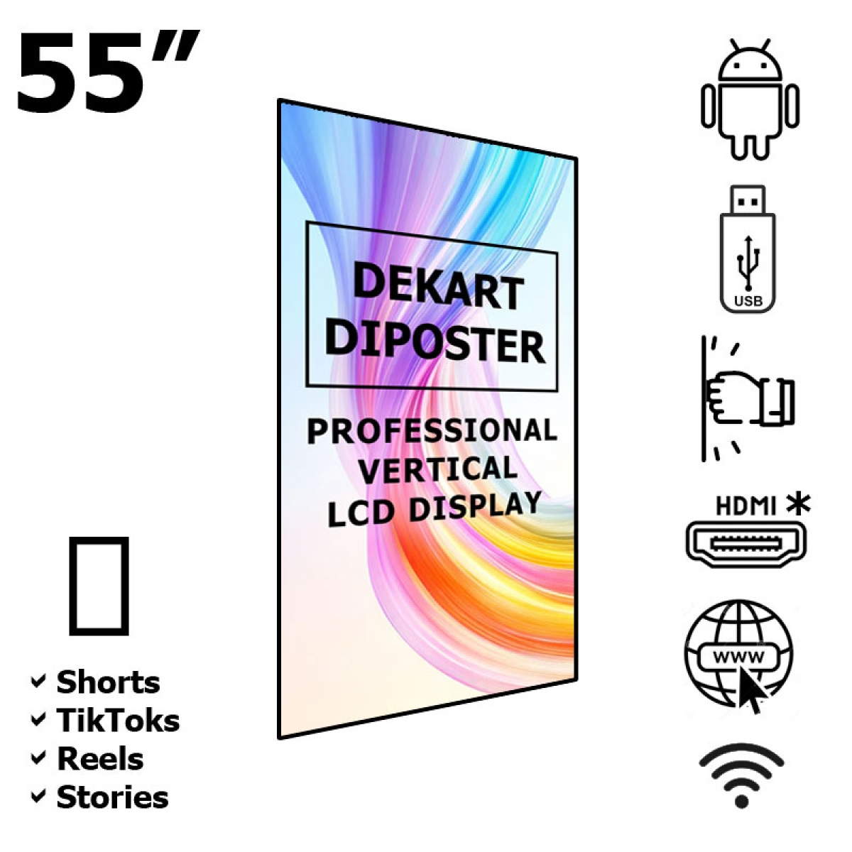 Dekart DIPOSTER-55024-BK – شاشة عرض عمودية 55 بوصة UHD 4K أندرويد Dekart DIPOSTER-55024-BK – شاشة عرض عمودية 55 بوصة UHD 4K أندرويد