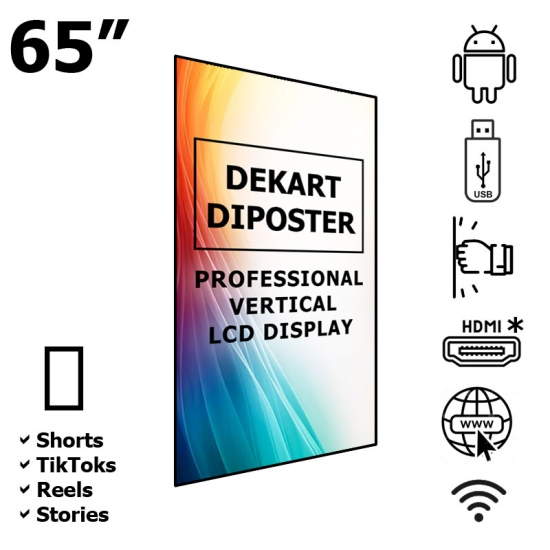 Dekart DIPOSTER-65024-BK – 65英寸垂直UHD 4K安卓显示器 Dekart DIPOSTER-65024-BK – 65英寸垂直UHD 4K安卓显示器