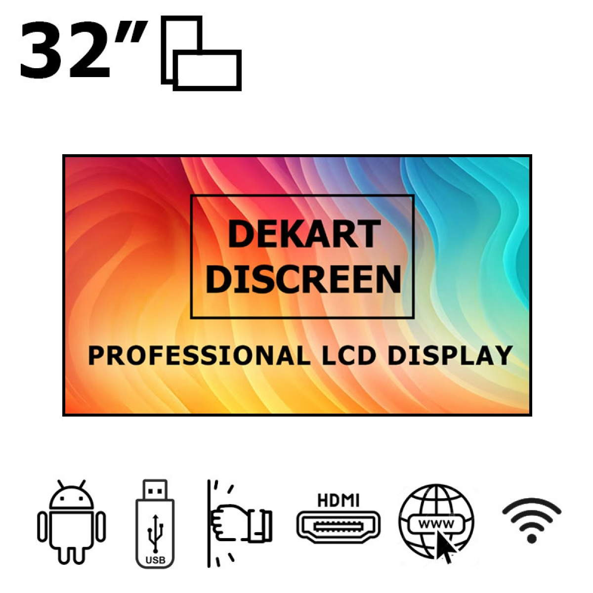 Pantalla publicitaria de 32" con Android y protección antigolpes Dekart DISCREEN-32024-BK Pantalla publicitaria de 32" con Android y protección antigolpes Dekart DISCREEN-32024-BK