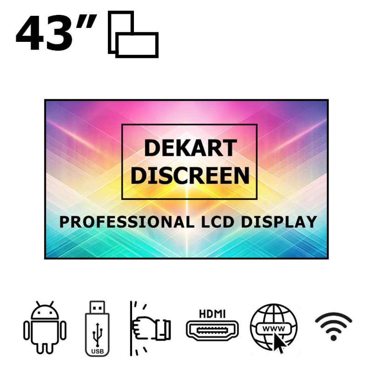 43" कमर्शियल डिजिटल साइनेज स्क्रीन एंड्रॉइड शॉकप्रूफ Dekart DISCREEN43024BK 43" कमर्शियल डिजिटल साइनेज स्क्रीन एंड्रॉइड शॉकप्रूफ Dekart DISCREEN43024BK
