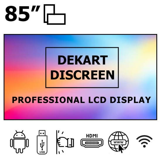 Коммерческий дисплей 85" антивандальный на Android UHD 4K Dekart DISCREEN-85024-BK Коммерческий дисплей 85" антивандальный на Android UHD 4K Dekart DISCREEN-85024-BK