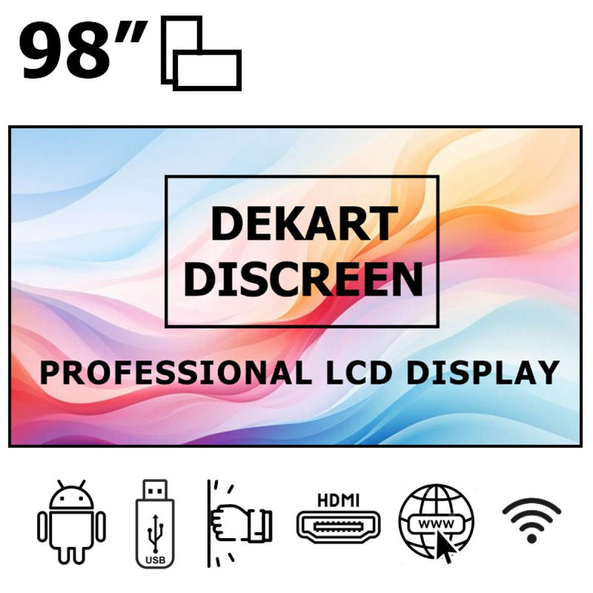 Màn hình quảng cáo chuyên dụng 98" tích hợp Android vỏ kim loại chống va đập Dekart DISCREEN-98024-BK Màn hình quảng cáo chuyên dụng 98" tích hợp Android vỏ kim loại chống va đập Dekart DISCREEN-98024-BK