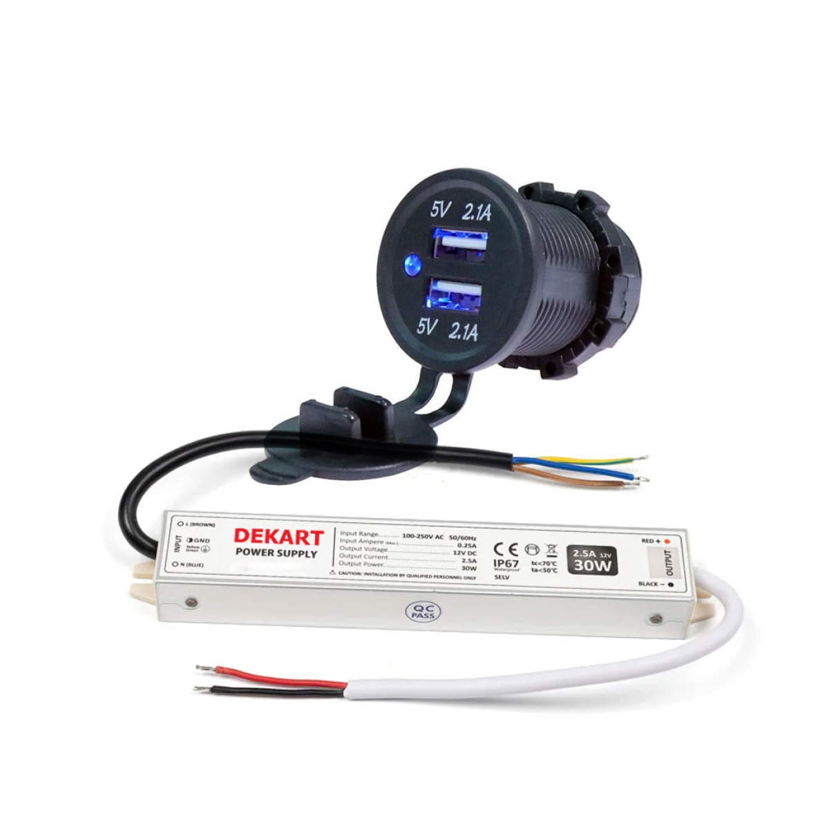 Bộ sạc USB ngoài trời 21W cổng kép – DEKART USBCO-0102-BK 