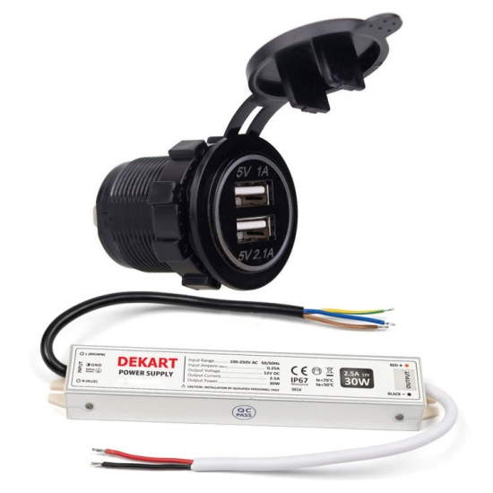 Bộ Sạc USB Ngoài Trời 15W – DEKART USBCO-0201-BK Bộ Sạc USB Ngoài Trời 15W – DEKART USBCO-0201-BK
