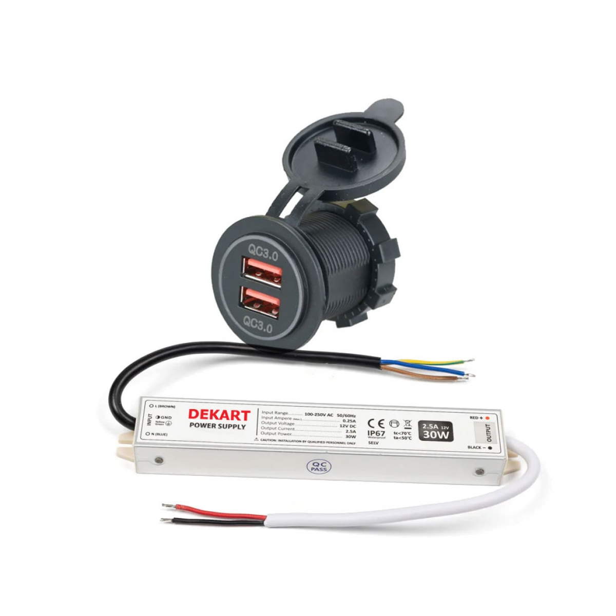 Уличное USB зарядное устройство IP67 Быстрая зарядка QC3.0 21W DEKART USBCO-0203-BK Уличное USB зарядное устройство IP67 Быстрая зарядка QC3.0 21W DEKART USBCO-0203-BK