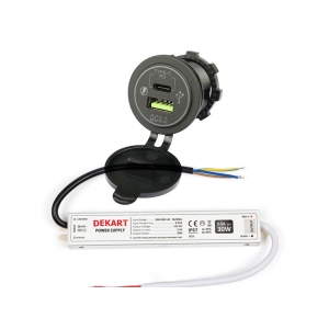 USB Зарядное устройство уличное Type-C + USB защита IP67 Быстрая зарядка QC3.0 21W DEKART USBCO-0204-BK USB Зарядное устройство уличное Type-C + USB защита IP67 Быстрая зарядка QC3.0 21W DEKART USBCO-0204-BK