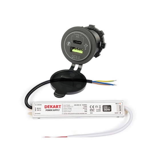 屋外USB充電器 IP67 QC3.0 21W – DEKART USBCO-0204-BK