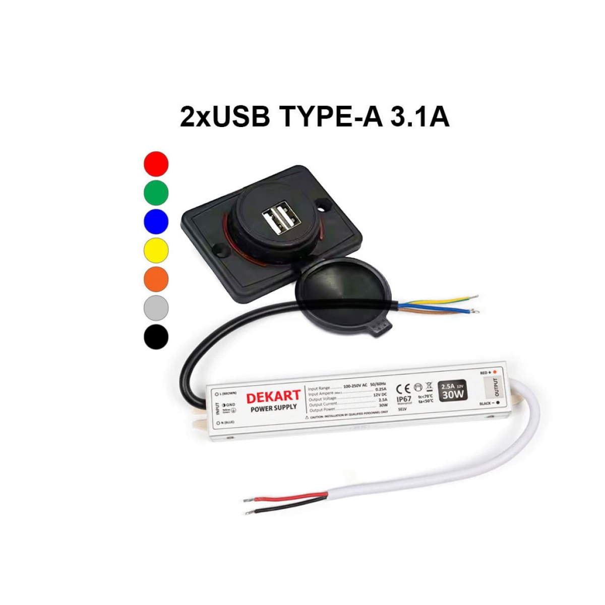 شاحن USB سطحي IP65 للتركيب الخارجي منفذا USB مقاوم للماء – Dekart USBCO-1101-BK 