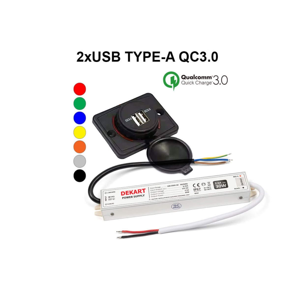 Bộ sạc USB đôi ngoài trời IP65 gắn nổi với sạc nhanh QC3.0 – Dekart USBCO-1103-BK Bộ sạc USB đôi ngoài trời IP65 gắn nổi với sạc nhanh QC3.0 – Dekart USBCO-1103-BK