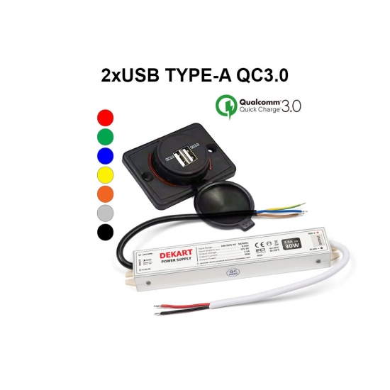 Chargeur USB double extérieur IP65 à montage en surface avec Quick Charge QC3.0 – Dekart USBCO-1103-BK Chargeur USB double extérieur IP65 à montage en surface avec Quick Charge QC3.0 – Dekart USBCO-1103-BK