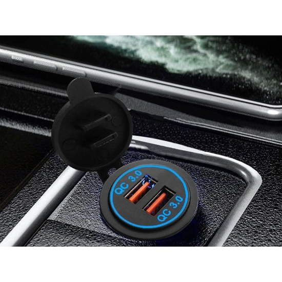Carregador USB duplo QC3.0 de carga rápida – DEKART USBCT-0203-BK Carregador USB duplo QC3.0 de carga rápida – DEKART USBCT-0203-BK
