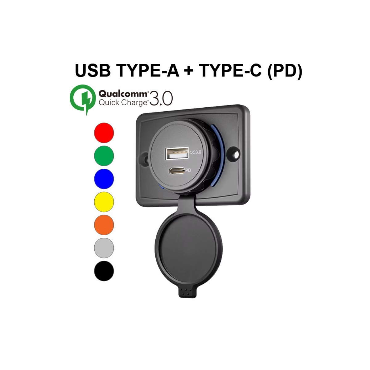 Поверхностно-монтируемое USB-зарядное устройство для транспорта 35Вт QC3.0 – USBCT-1104-BK Поверхностно-монтируемое USB-зарядное устройство для транспорта 35Вт QC3.0 – USBCT-1104-BK