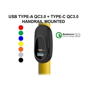 Двойное USB-зарядное устройство на поручень Type-A + Type-C QC3.0 для автобусов и общественного транспорта, 12V/24V, чёрный Dekart USBCT-9204-BK Двойное USB-зарядное устройство на поручень Type-A + Type-C QC3.0 для автобусов и общественного транспорта, 12V/24V, чёрный Dekart USBCT-9204-BK