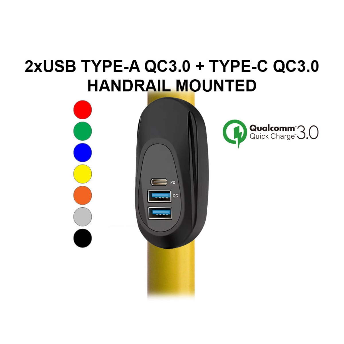 USB-зарядное устройство на поручень с 3 портами QC3.0 (USB-C PD + 2x USB QC 3.0) Dekart USBCT-9205-BK USB-зарядное устройство на поручень с 3 портами QC3.0 (USB-C PD + 2x USB QC 3.0) Dekart USBCT-9205-BK